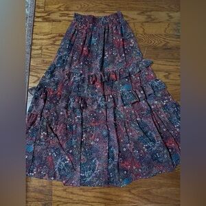 AQUA Paisley Tiered Maxi Skirt | Boho Flowy Festival